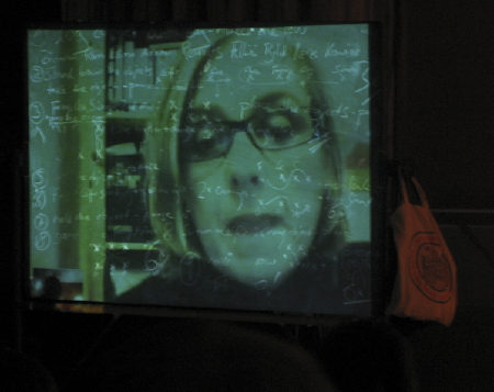 Stefanía Erlingsdóttir, Símons mother, reporting from Island via skype the day she started to get sceptical about the icelandic financial crisis, live on stage of the son's drama studies project far within the Euro zone